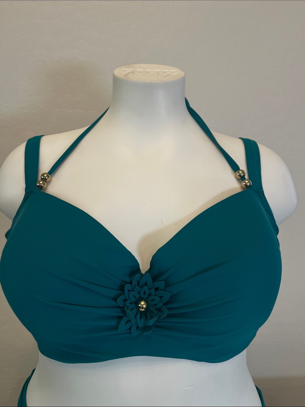 Teal Halter Floral Accent Bikini Set - Women Swim - Picture 2 of 6